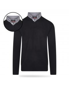 Pierre Cardin - Pullover met Overhemdkraag - Zwart