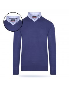 Pierre Cardin - Pullover met Overhemdkraag - Kobalt