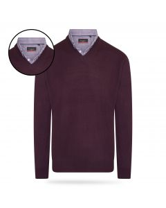 Pierre Cardin - Pullover met Overhemdkraag - Burgundy